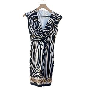 Vintage Cache Animal Print  Zebra Dress Black & White Jersey 0 Safari Vacation